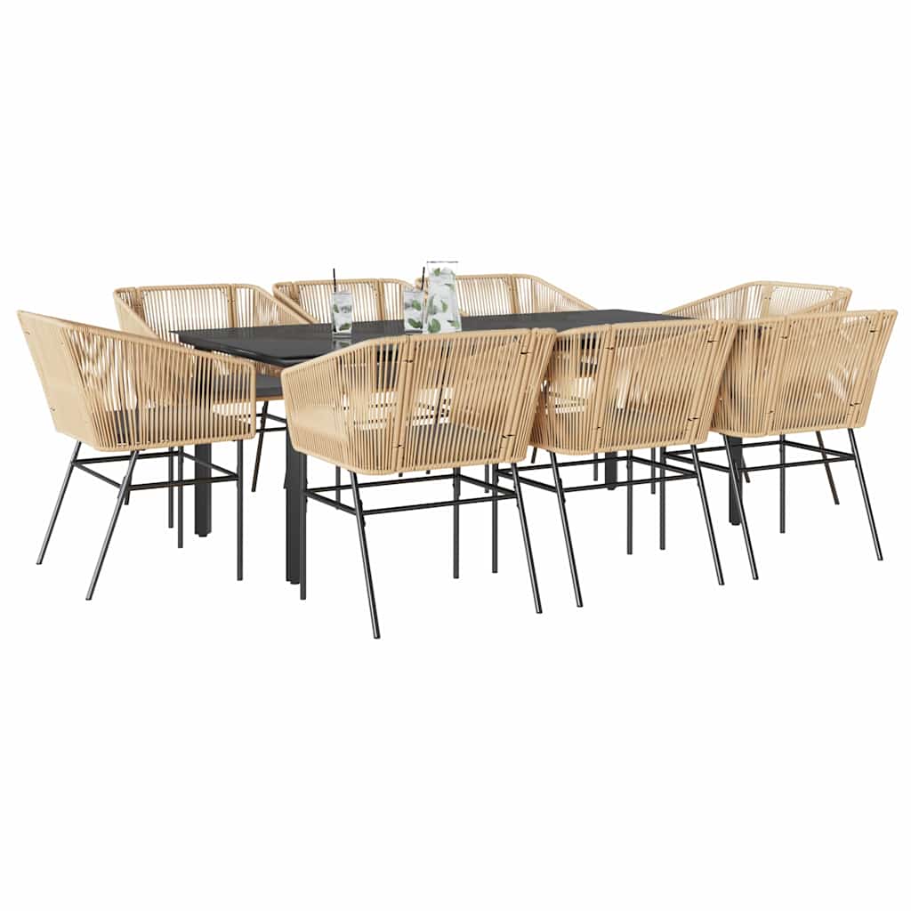 9-tlg. Garten-Essgruppe mit Kissen Braun Poly Rattan Glas