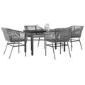 5-tlg. Garten-Essgruppe mit Kissen Grau Poly Rattan Glas
