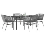 5-tlg. Garten-Essgruppe mit Kissen Grau Poly Rattan Glas