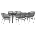7-tlg. Garten-Essgruppe mit Kissen Grau Poly Rattan Glas