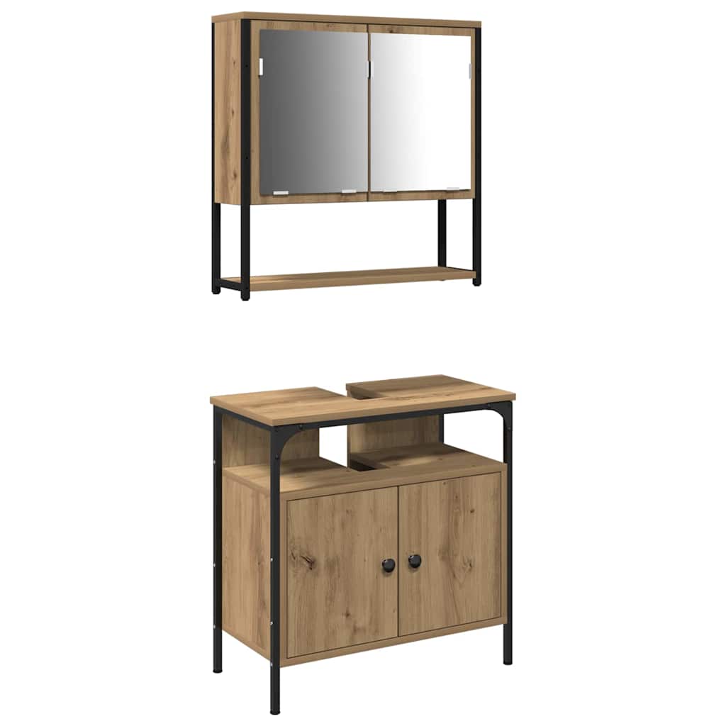 Badezimmermöbel-Set mit Regal mit Tür 2 pcs Braun Holzwerkstoff