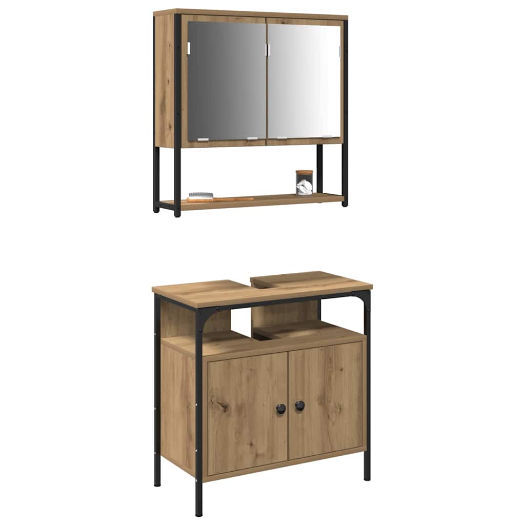 Badezimmermöbel-Set mit Regal mit Tür 2 pcs Braun Holzwerkstoff