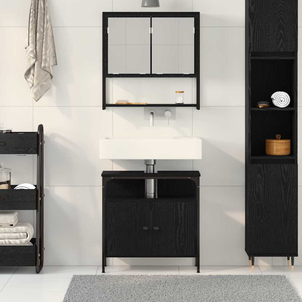 Badezimmermöbel-Set mit Regal 2 pcs Schwarz Holzwerkstoff