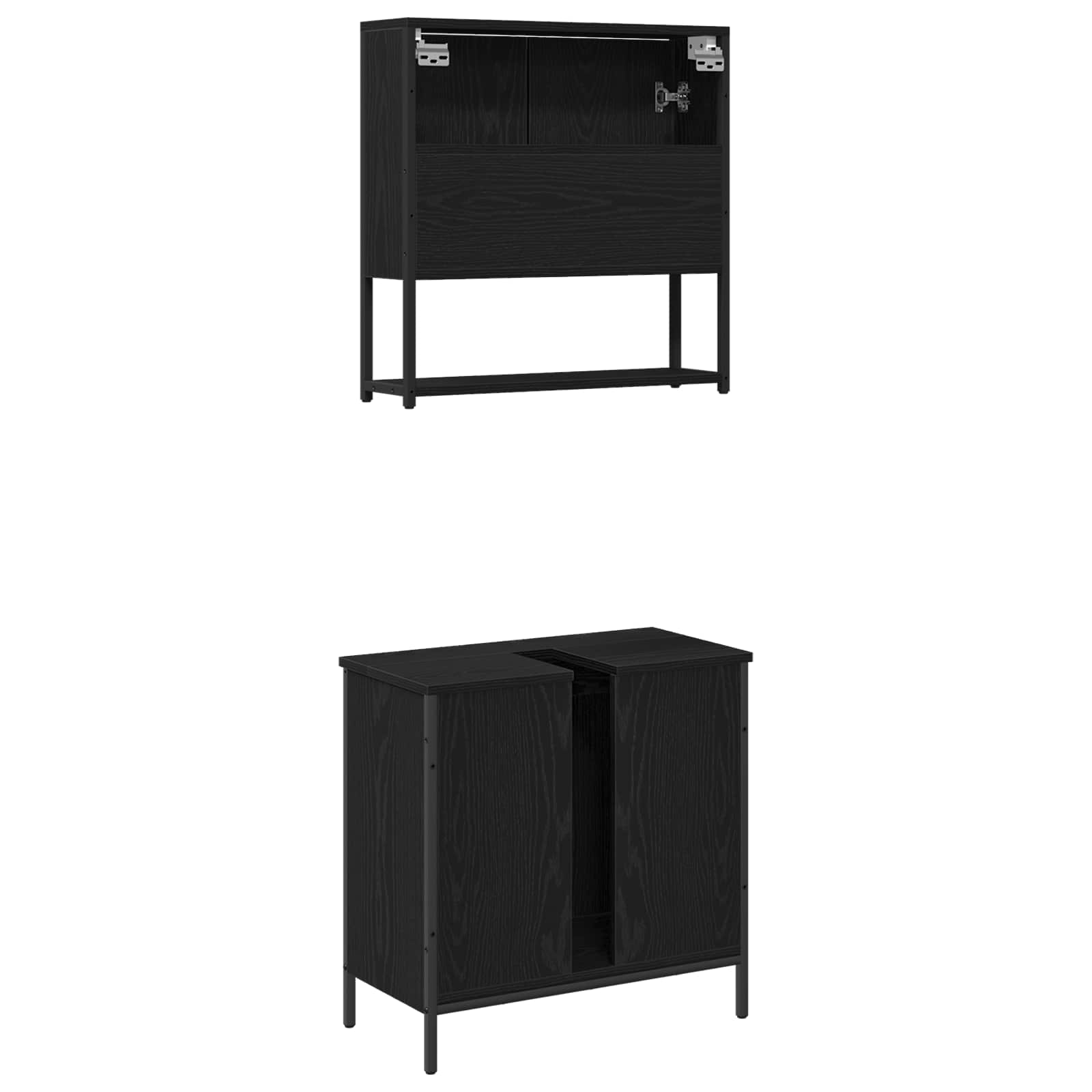 Badezimmermöbel-Set mit Regal 2 pcs Schwarz Holzwerkstoff