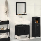Badezimmermöbel-Set Wandmontiert 2 pcs Schwarz Holzwerkstoff