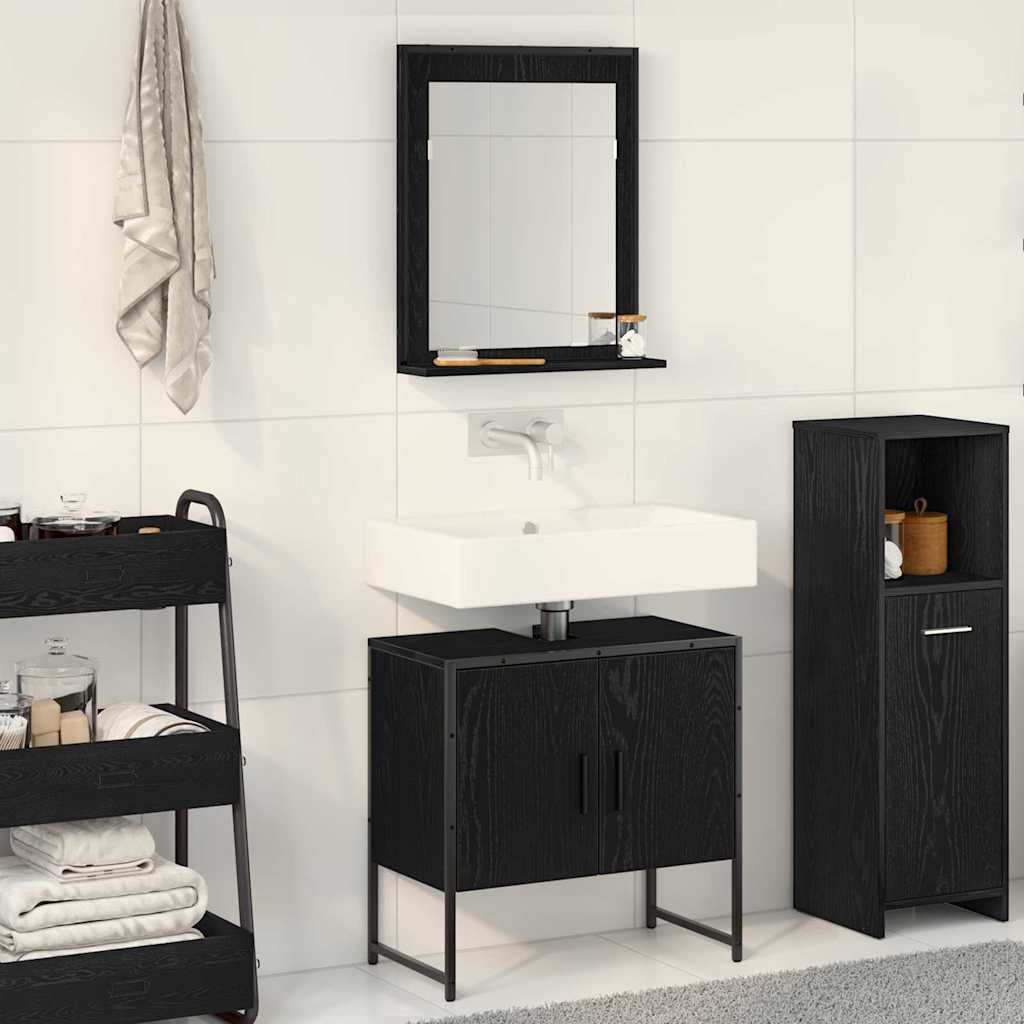Badezimmermöbel-Set Wandmontiert 2 pcs Schwarz Holzwerkstoff