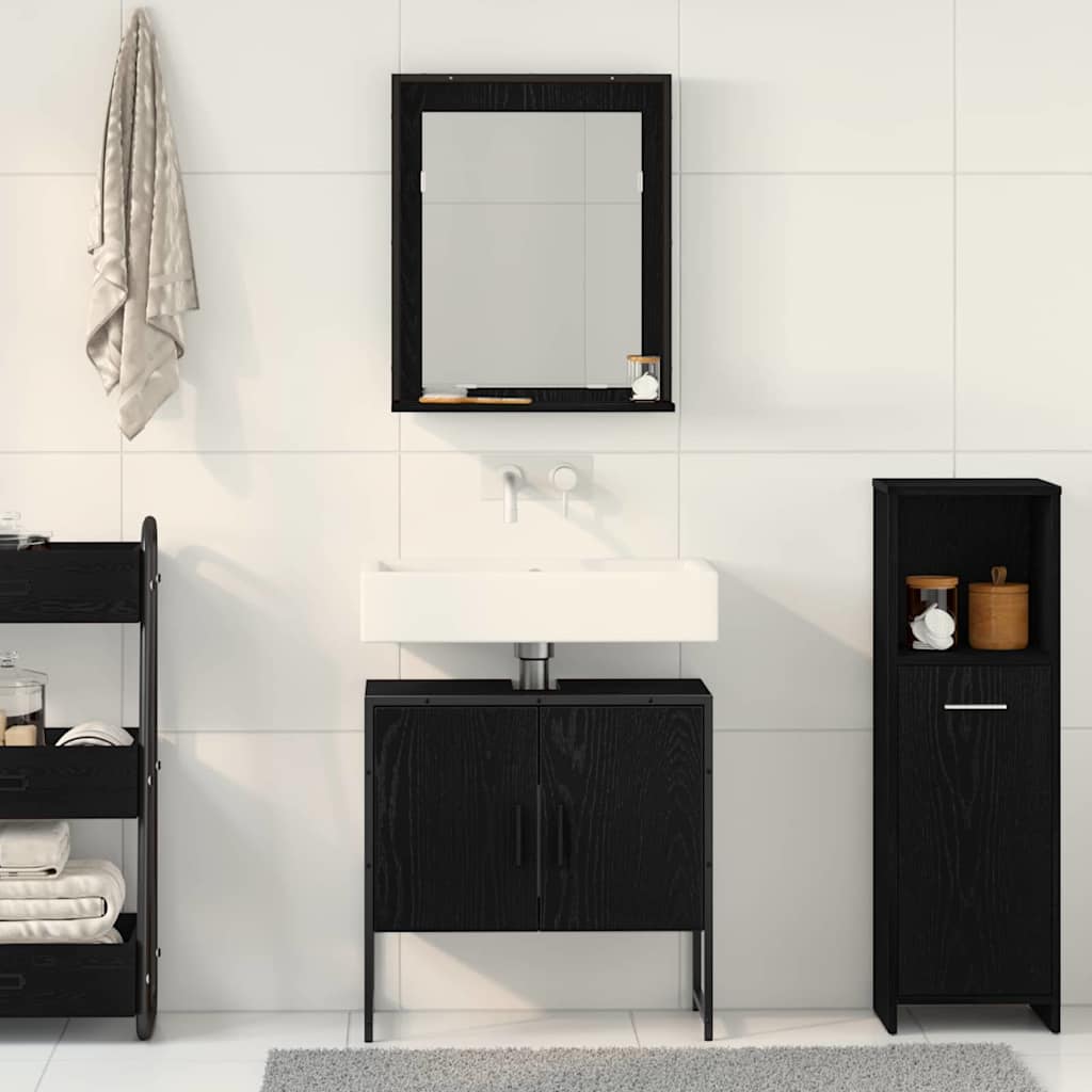 Badezimmermöbel-Set Wandmontiert 2 pcs Schwarz Holzwerkstoff