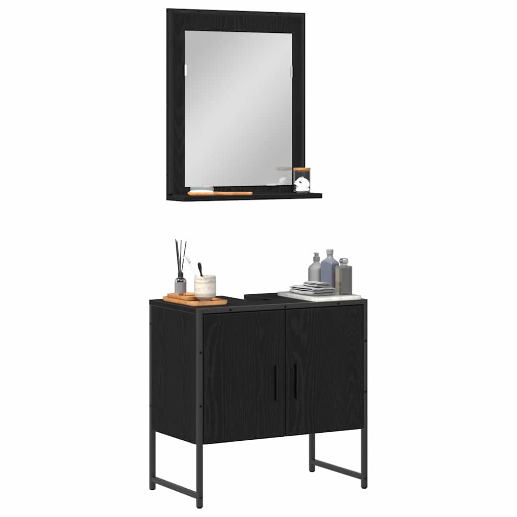 Badezimmermöbel-Set Wandmontiert 2 pcs Schwarz Holzwerkstoff