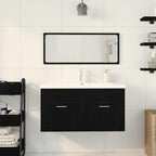 Badezimmermöbel-Set 3 pcs Schwarz Eichen-Optik Holzwerkstoff