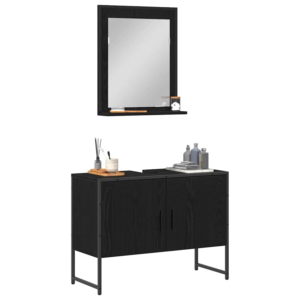 Badezimmermöbel-Set Wandmontiert 2 pcs Schwarz Holzwerkstoff