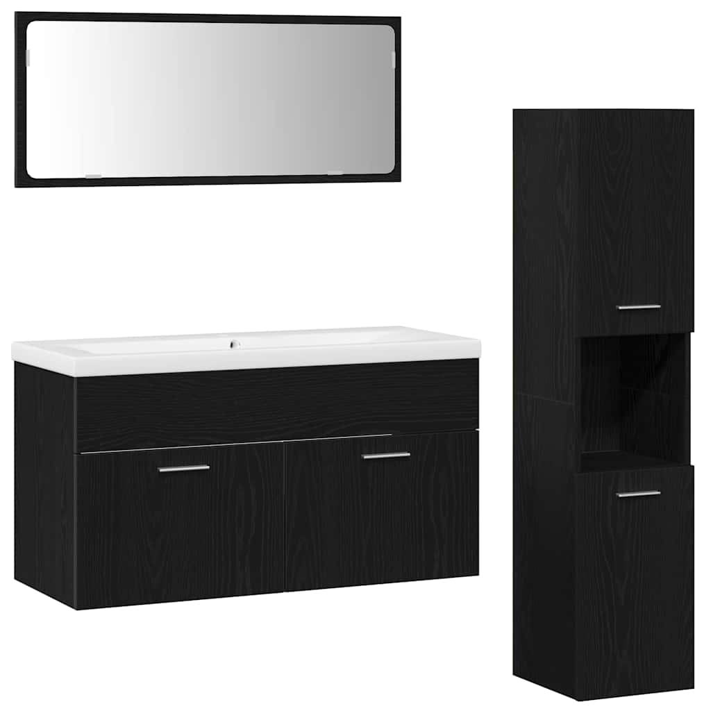 Badezimmermöbel-Set 4 pcs Schwarz Eichen-Optik Holzwerkstoff
