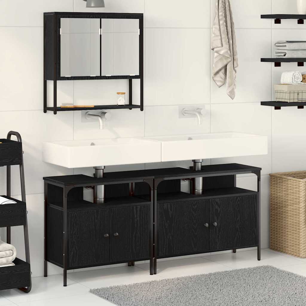Badezimmermöbel-Set mit Regal 3 pcs Schwarz Holzwerkstoff