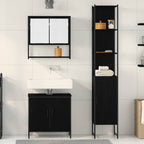 Badezimmermöbel-Set mit Regal 3 pcs Schwarz Holzwerkstoff