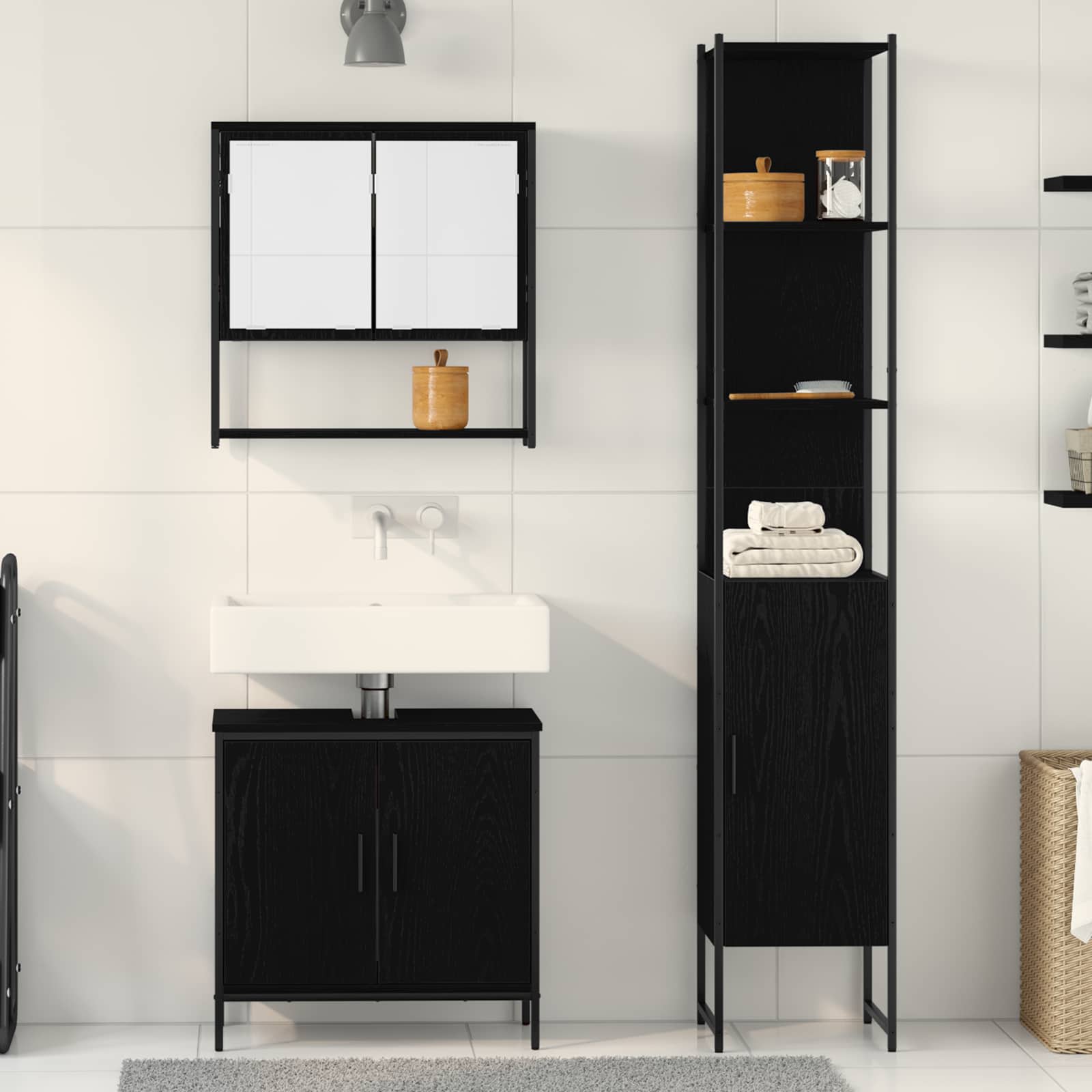 Badezimmermöbel-Set mit Regal 3 pcs Schwarz Holzwerkstoff