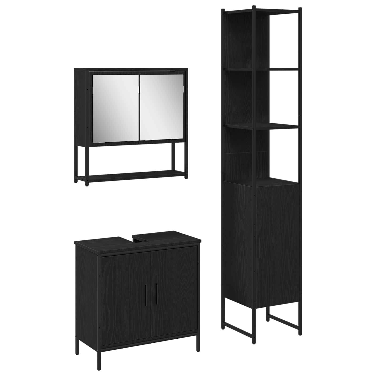 Badezimmermöbel-Set mit Regal 3 pcs Schwarz Holzwerkstoff