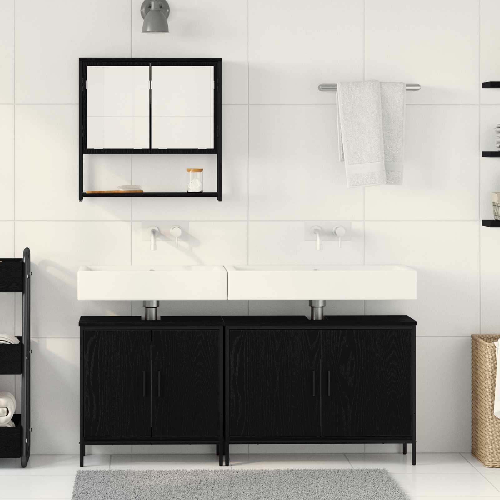 Badezimmermöbel-Set mit Regal 3 pcs Schwarz Holzwerkstoff