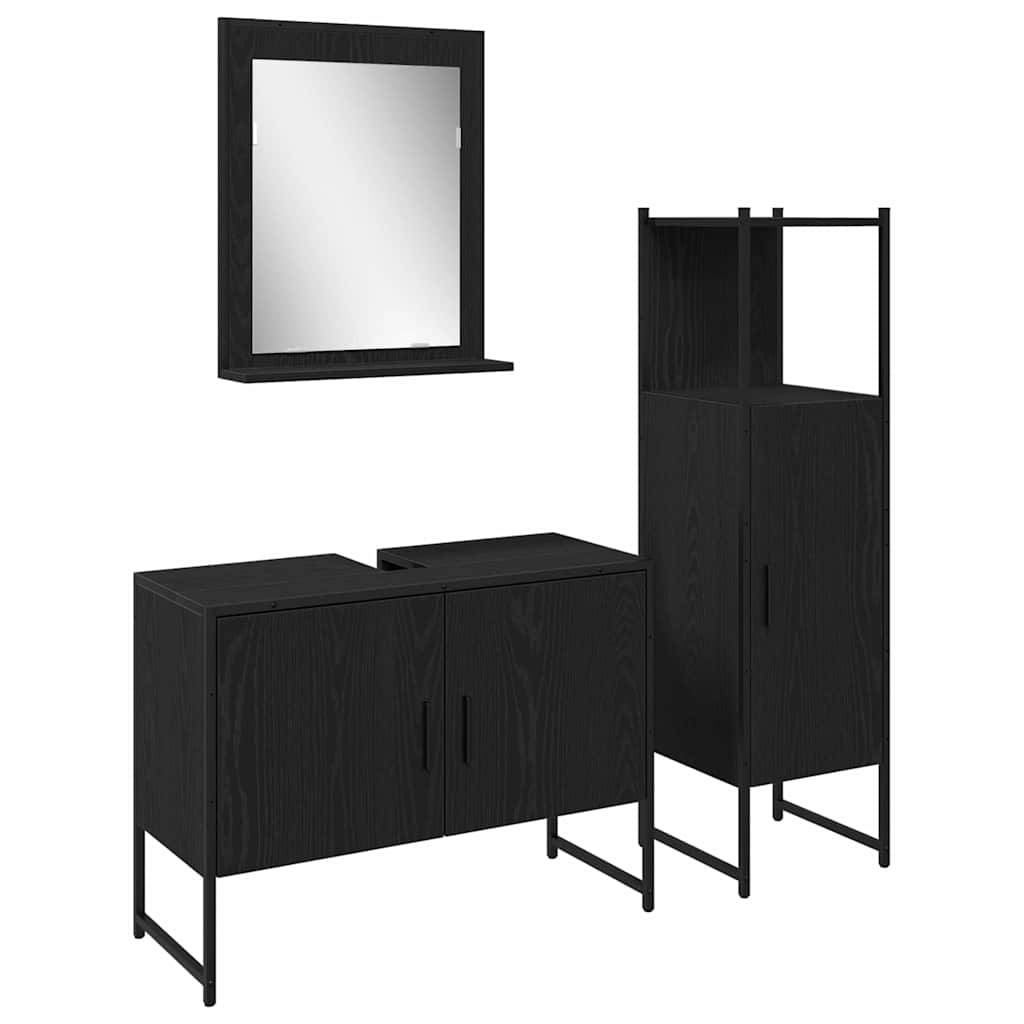Badezimmermöbel-Set mit Regal 3 pcs Schwarz Holzwerkstoff