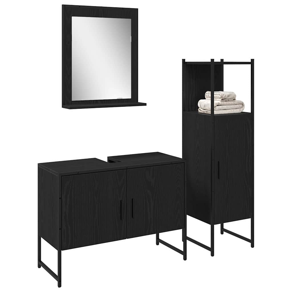 Badezimmermöbel-Set mit Regal 3 pcs Schwarz Holzwerkstoff