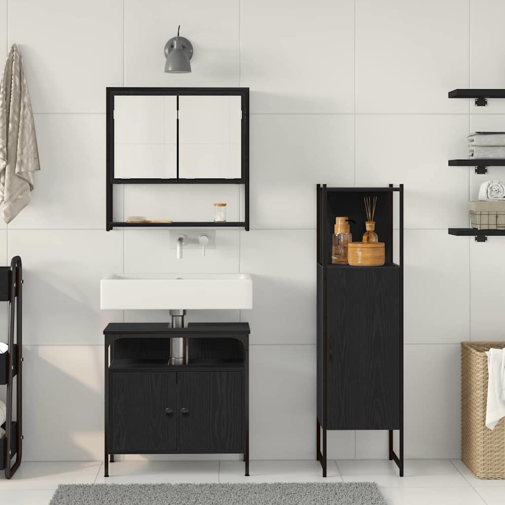 Badezimmermöbel-Set mit Regal 3 pcs Schwarz Holzwerkstoff