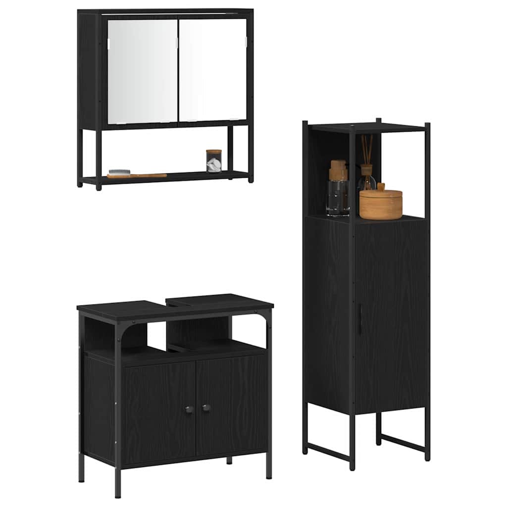Badezimmermöbel-Set mit Regal 3 pcs Schwarz Holzwerkstoff