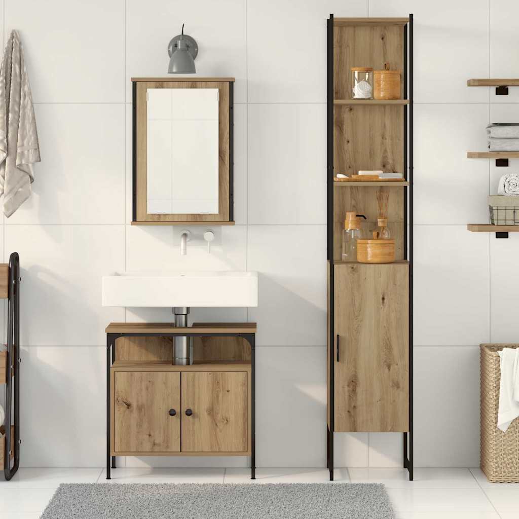 Badezimmermöbel-Set mit Regal 3 pcs Artisan-Eiche Holzwerkstoff