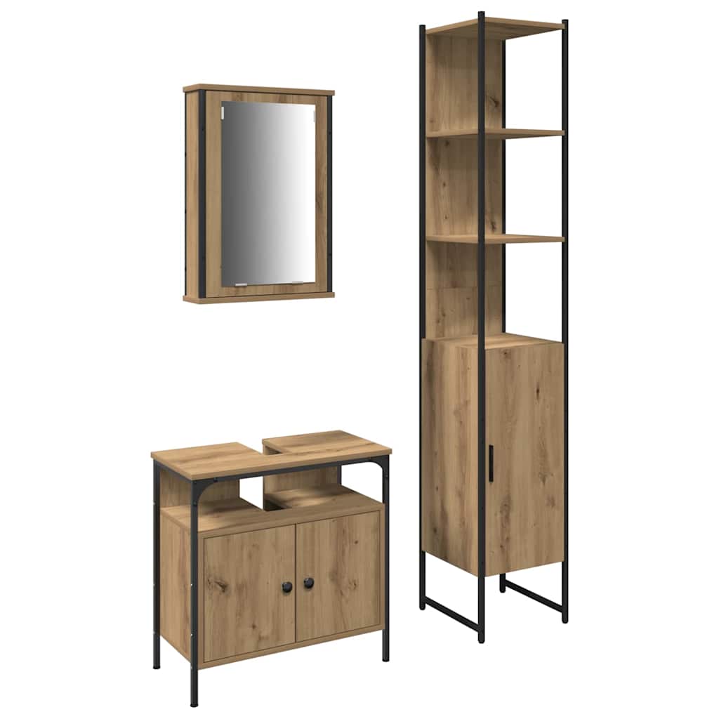 Badezimmermöbel-Set mit Regal 3 pcs Artisan-Eiche Holzwerkstoff
