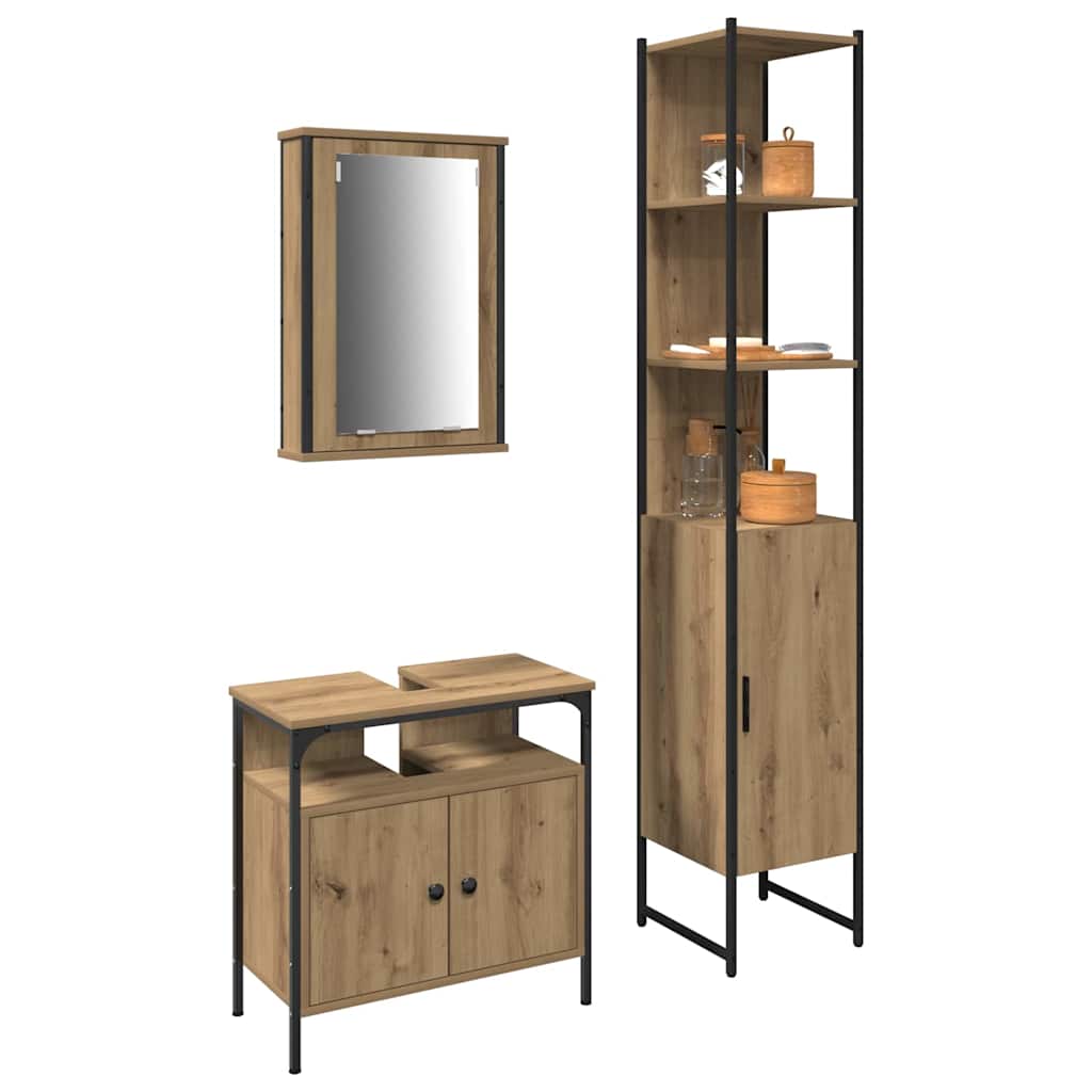 Badezimmermöbel-Set mit Regal 3 pcs Artisan-Eiche Holzwerkstoff