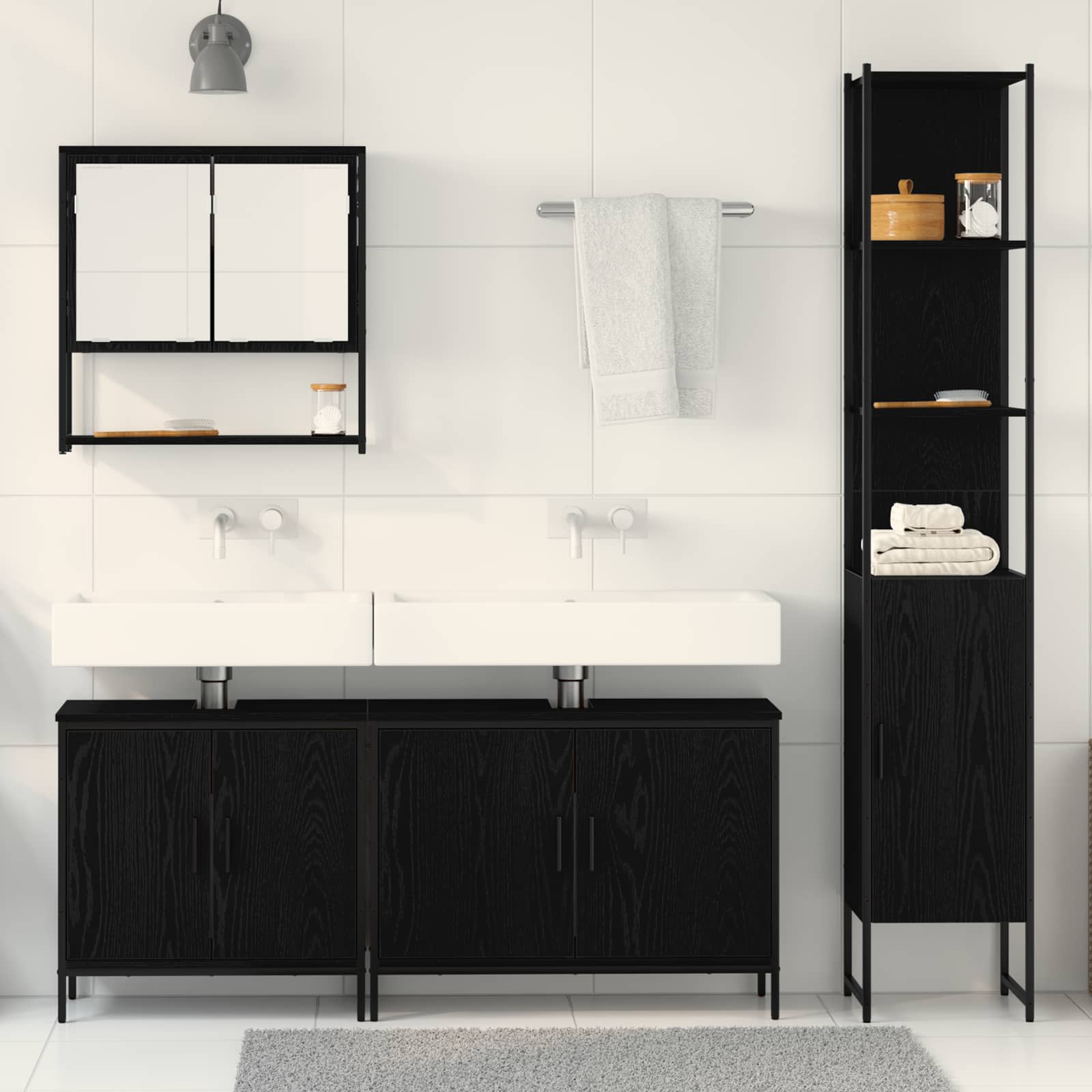 Badezimmermöbel-Set mit Regal 4 pcs Schwarz Holzwerkstoff