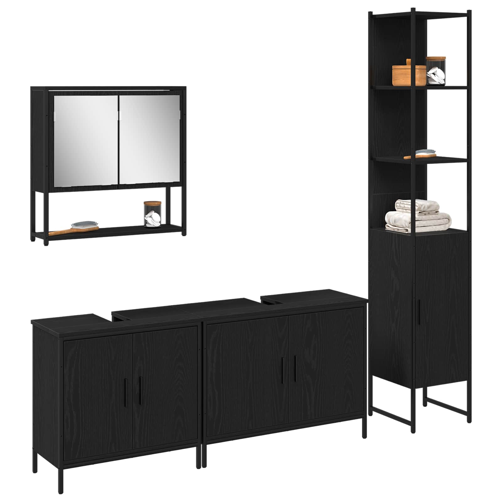 Badezimmermöbel-Set mit Regal 4 pcs Schwarz Holzwerkstoff