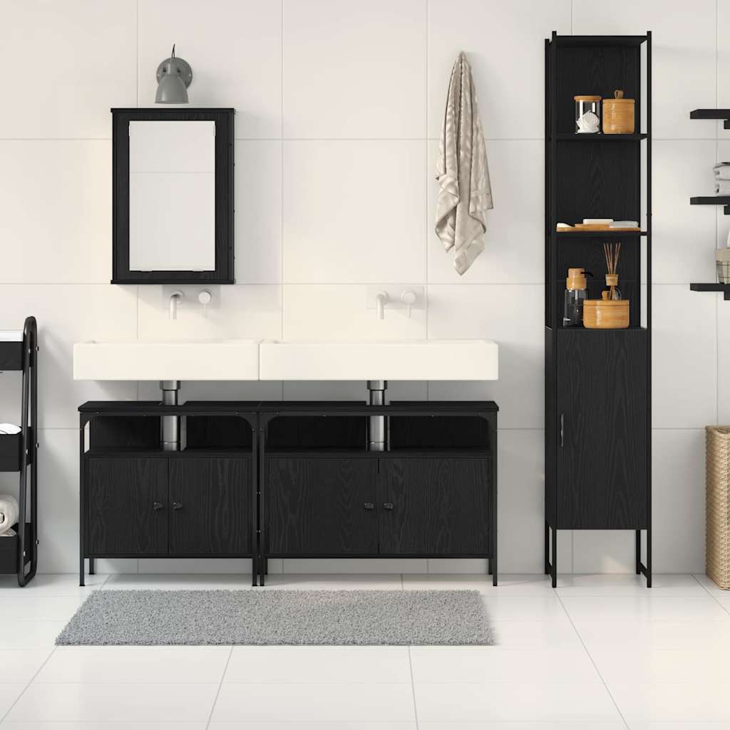 Badezimmermöbel-Set 4 pcs Schwarz Eichen-Optik Holzwerkstoff