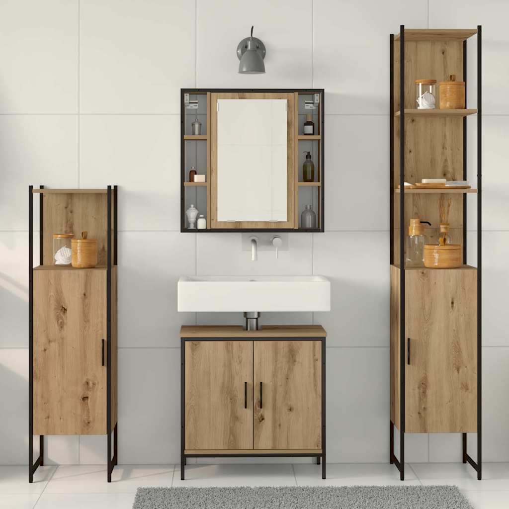 Badezimmermöbel-Set mit Regal mit Tür 4 pcs Braun Holzwerkstoff