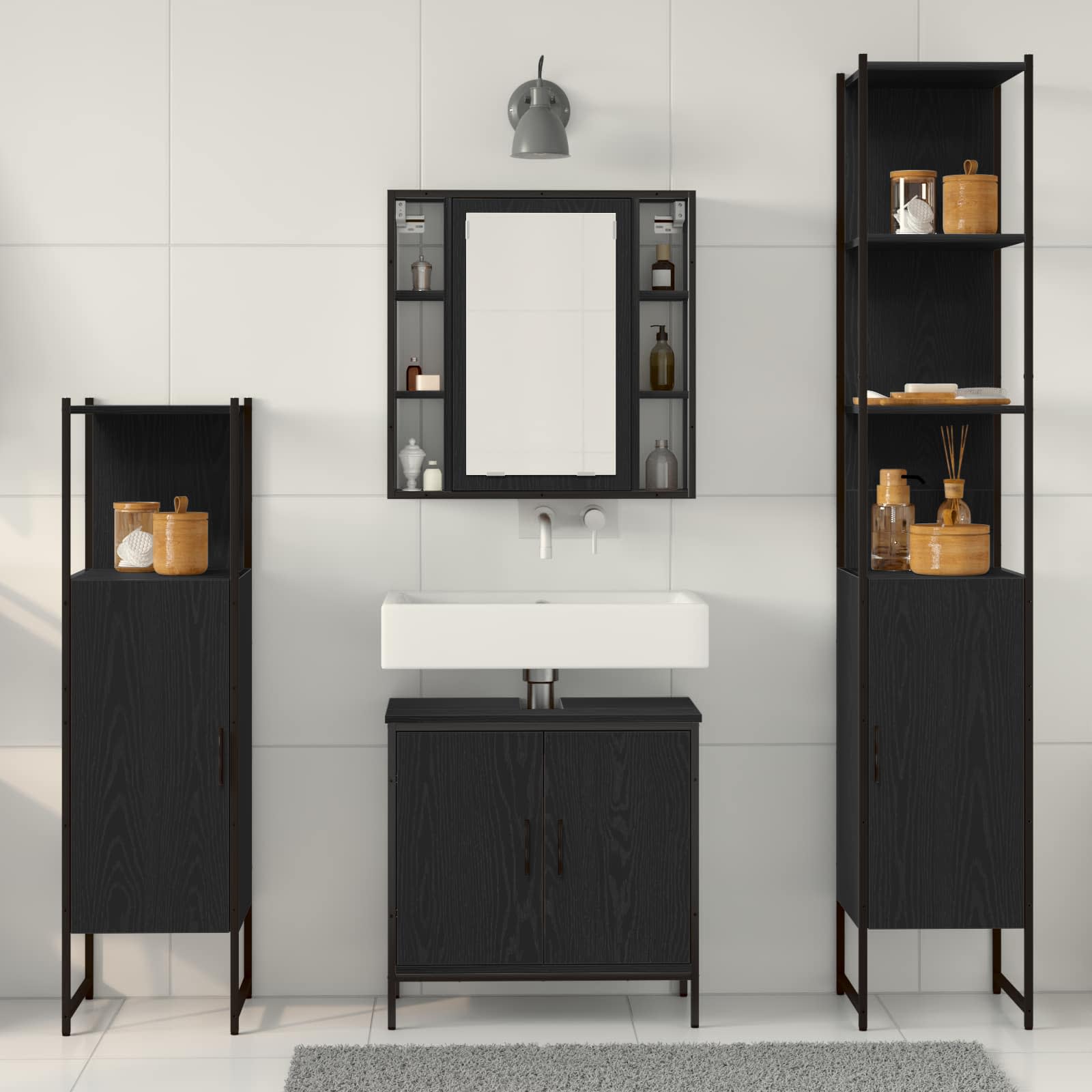 Badezimmermöbel-Set mit Regal 4 pcs Schwarz Holzwerkstoff