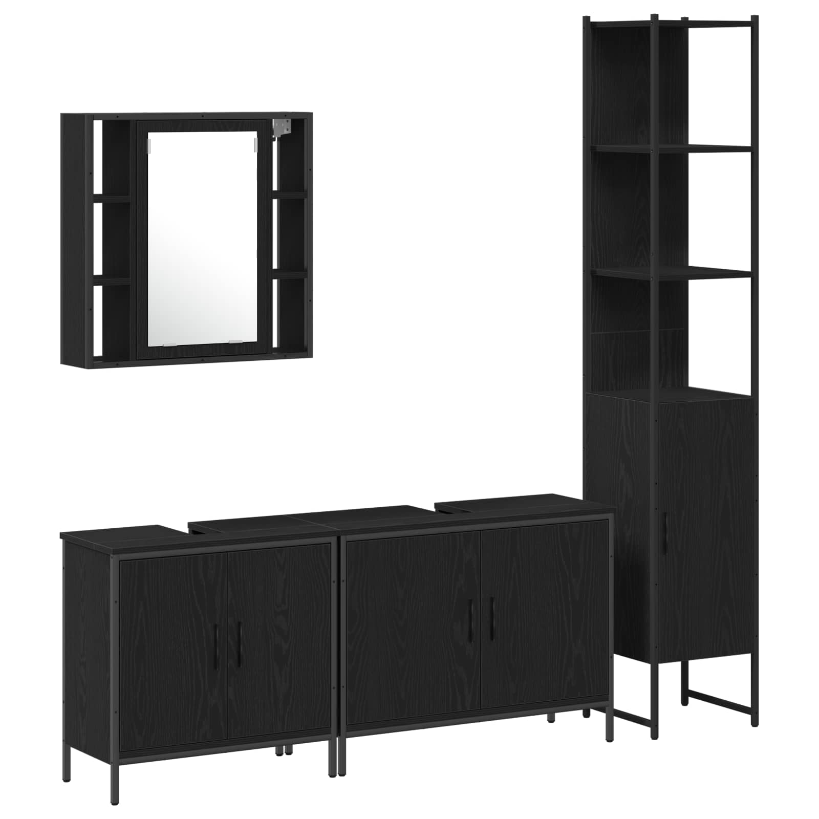Badezimmermöbel-Set mit Regal 4 pcs Schwarz Holzwerkstoff