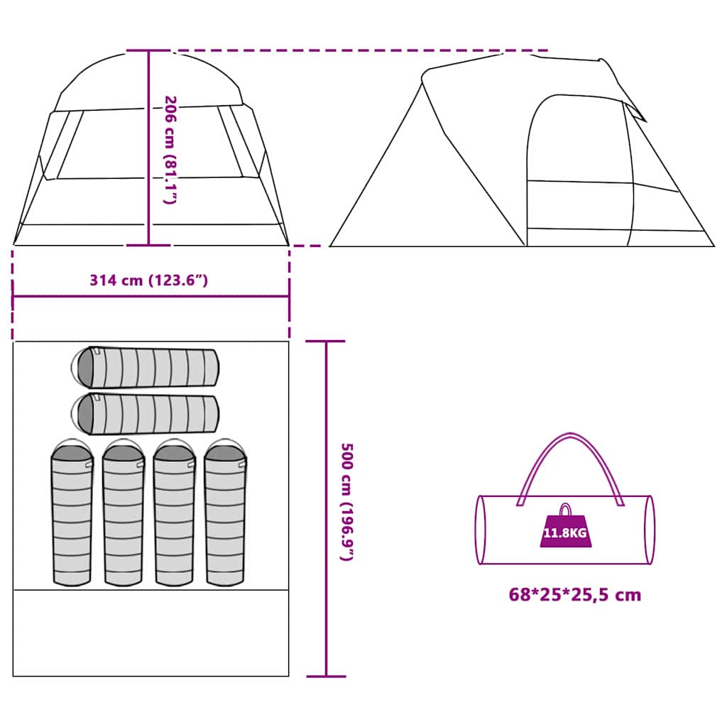 Dome Zelt für 6 Personen mit Dach Grün 500 x 314 x 206 cm
