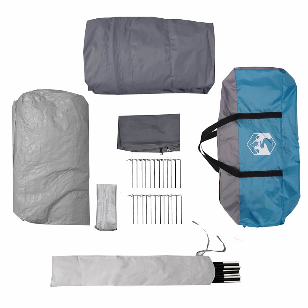 Tunnelzelt 4-Personen mit Dach Blau und Grau 778 x 356 x 210 cm