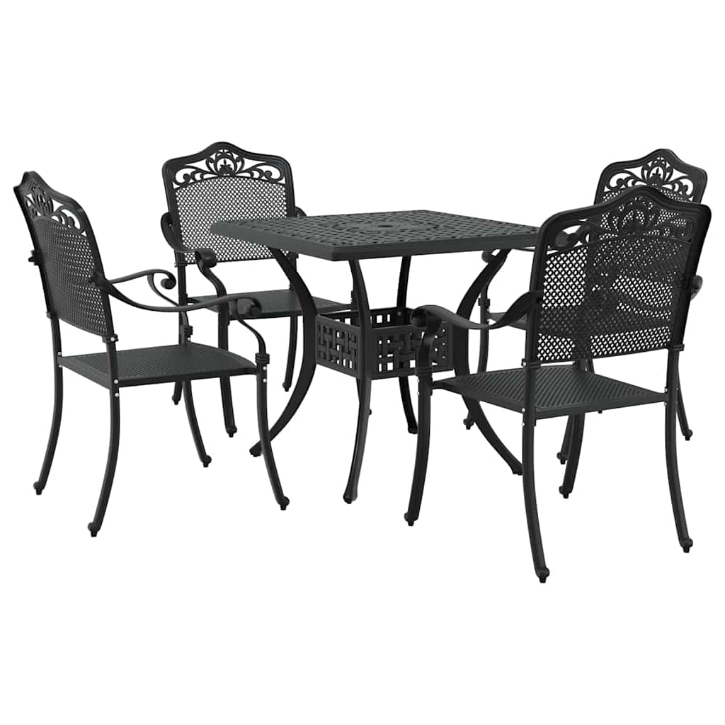 Gartentisch Set 5 pcs Schwarz Gussaluminium