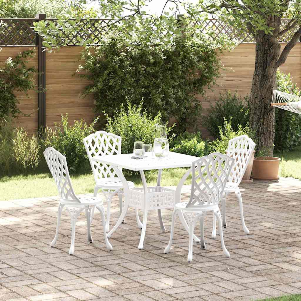 Gartentisch Set 5 pcs Weiß Gussaluminium