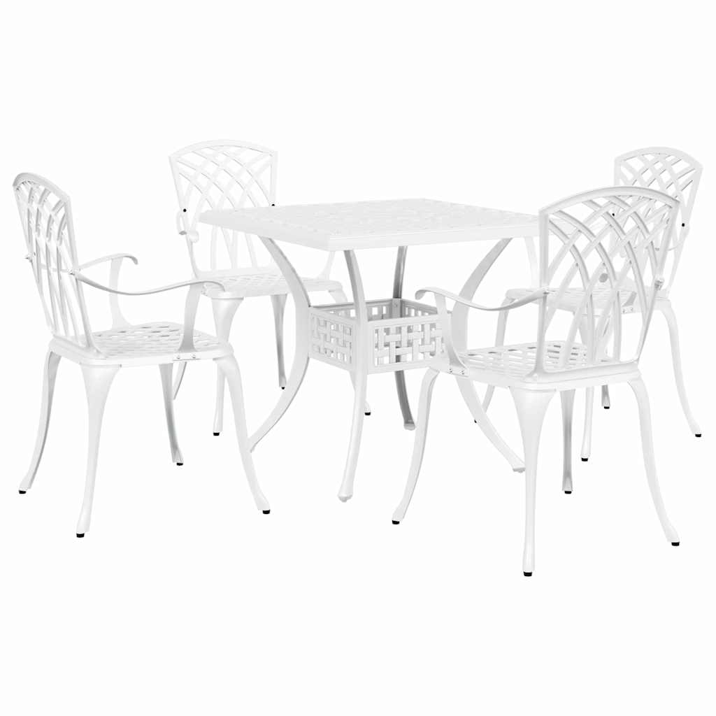 Gartentisch Set 5 pcs Weiß Gussaluminium