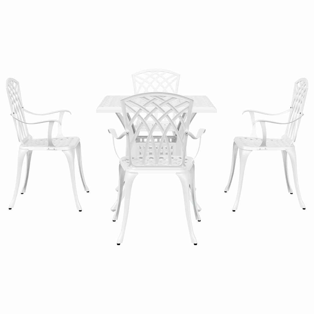 Gartentisch Set 5 pcs Weiß Gussaluminium