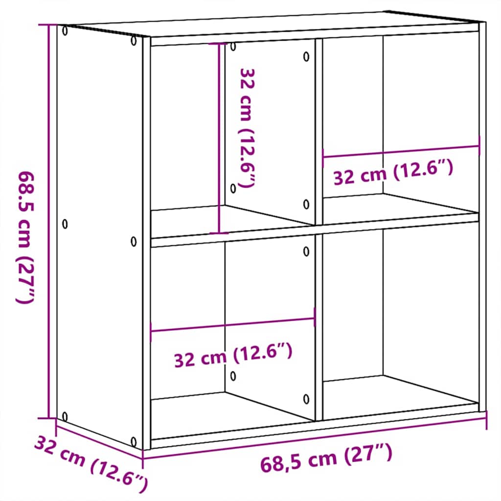 Bücherregal Schwarz Eichen-Optik 68,5 x 32 x 68,5 cm