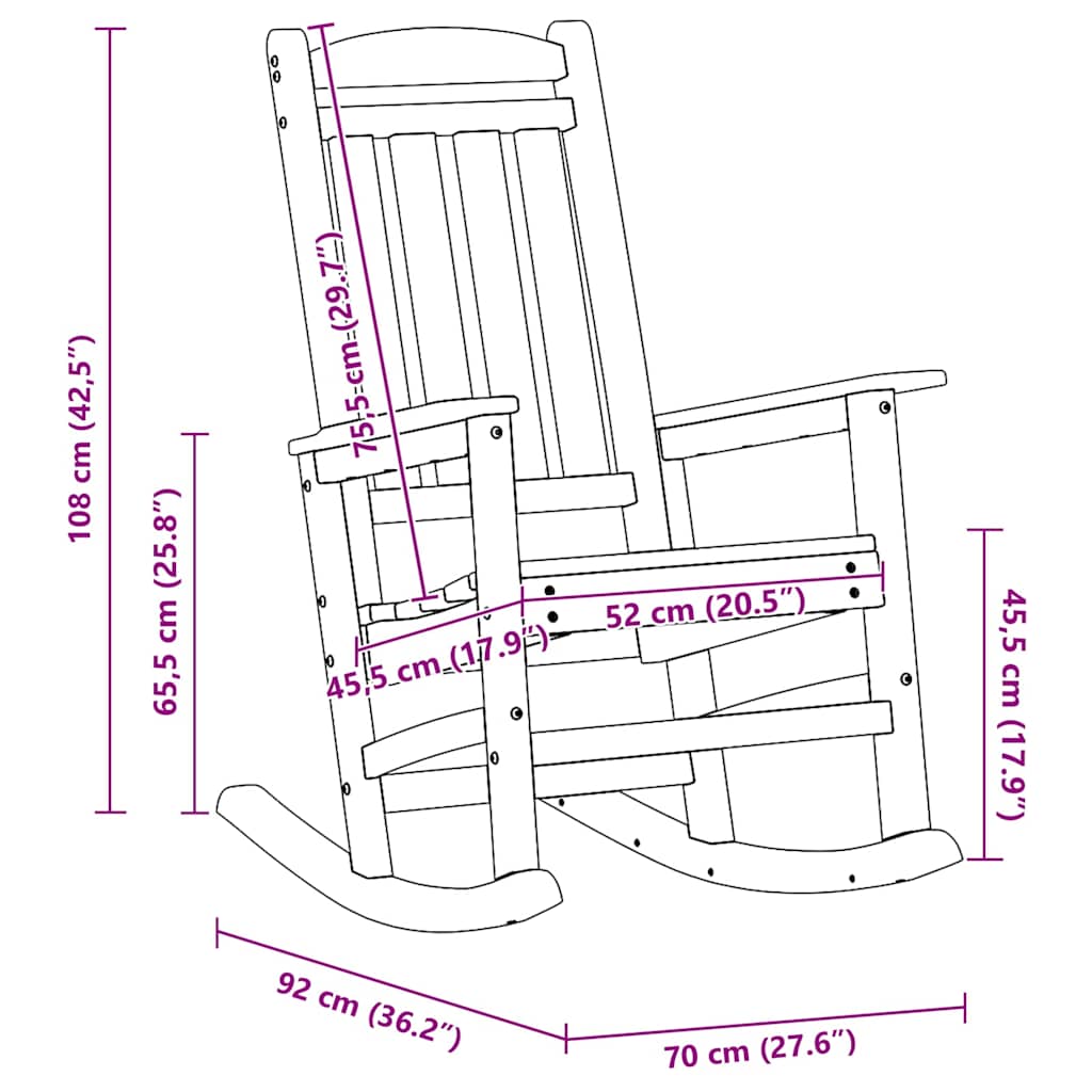 Schaukelstuhl für den Garten Marineblau 92 x 70 x 108cm HDPE