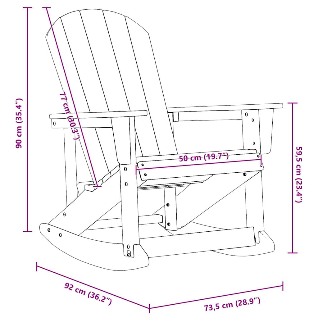 Adirondack-Schaukelstuhl Schwarz 92 x 73,5 x 92 cm HDPE