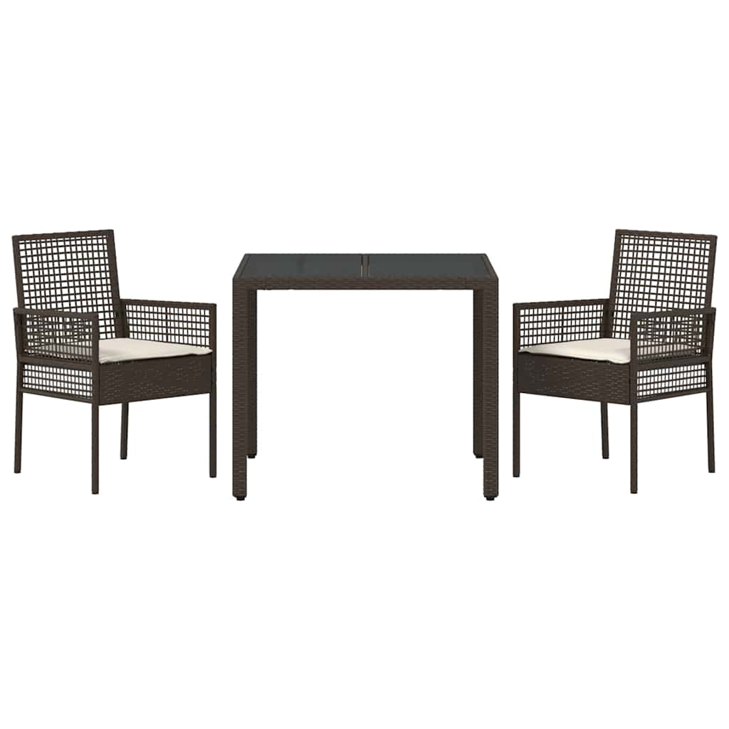 Garten Essgruppe 3 pcs Braun Poly-Rattan