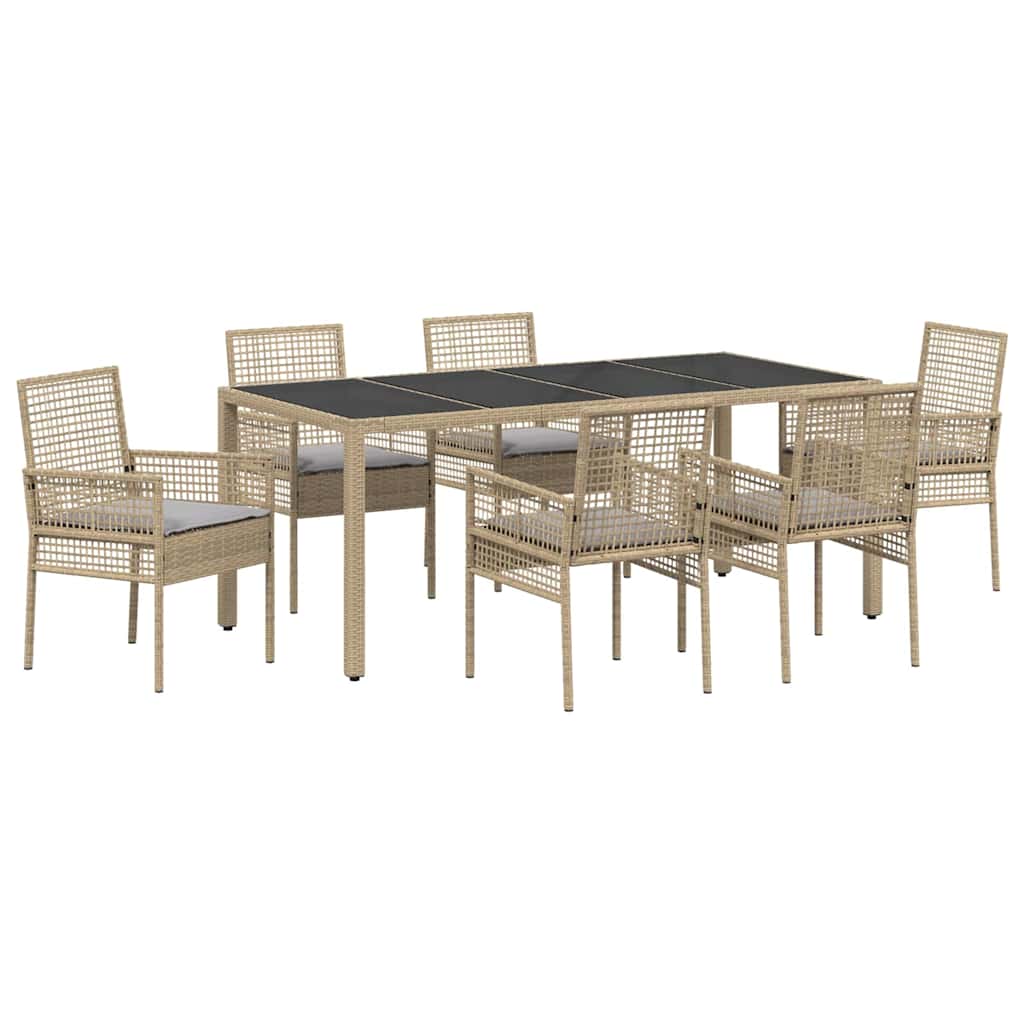 Garten Essgruppe 7 pcs Beige Poly-Rattan