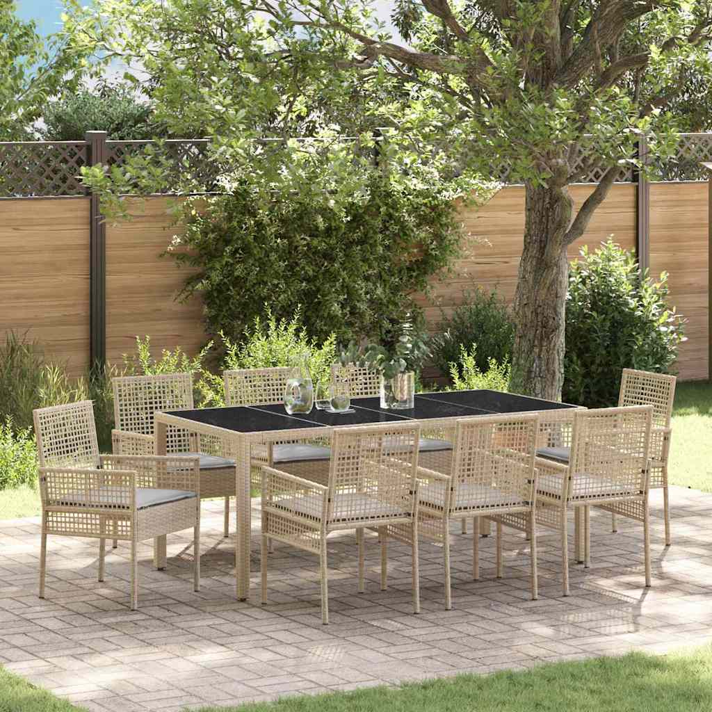 Garten Essgruppe 9 pcs Beige Poly-Rattan
