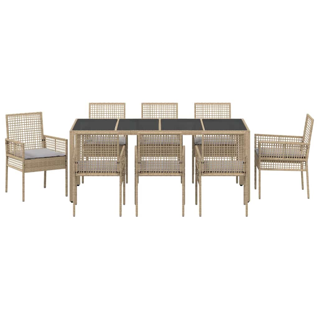 Garten Essgruppe 9 pcs Beige Poly-Rattan