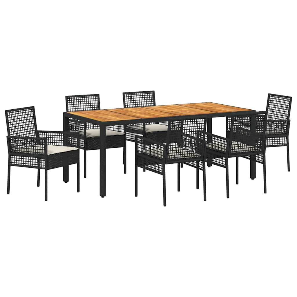 Garten Essgruppe 7 pcs Schwarz Poly-Rattan