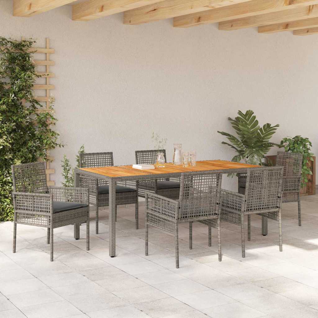 Garten Essgruppe 7 pcs Grau Poly-Rattan