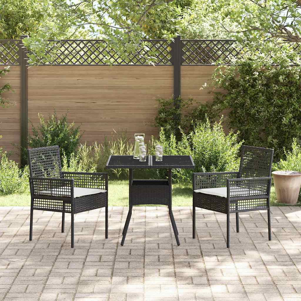 Garten Essgruppe 3 pcs Schwarz Poly-Rattan