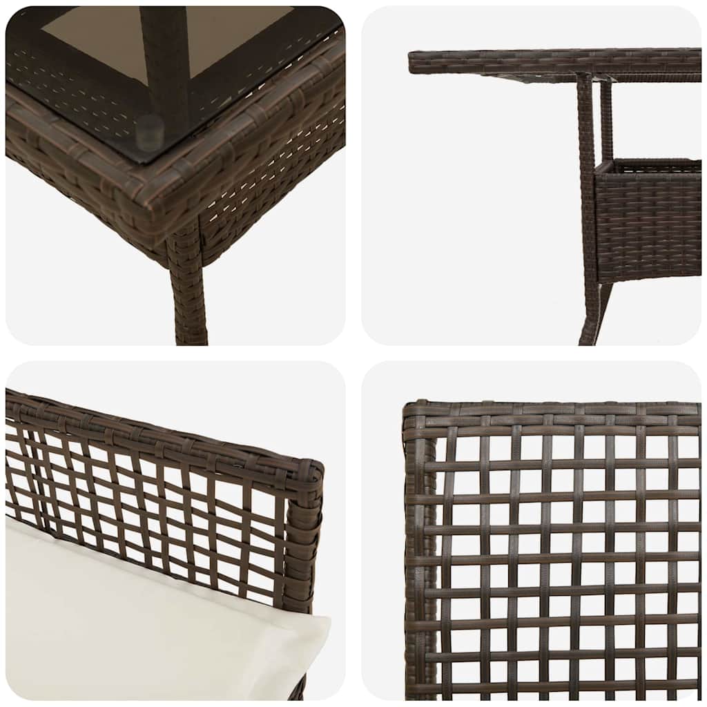 Garten Essgruppe 3 pcs Braun Poly-Rattan